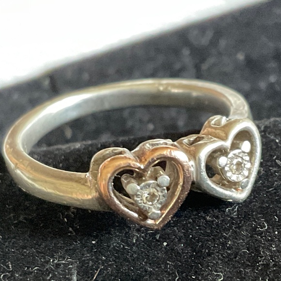 Silver and 10k solid gold ring with two real diamonds. - Picture 2 of 5